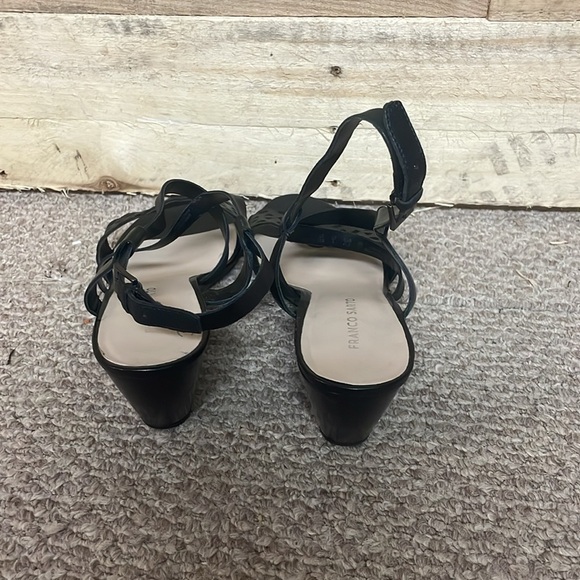 Franco Sarto size 10M Black Leather Cutout Detail Strappy Wedge Dress Sandals - Picture 4 of 7